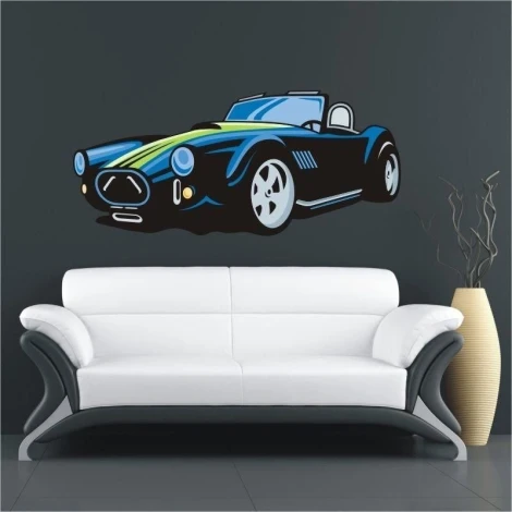 Car sticker 44 in a modern living room, adding dynamic character and a colorful accent to the space.