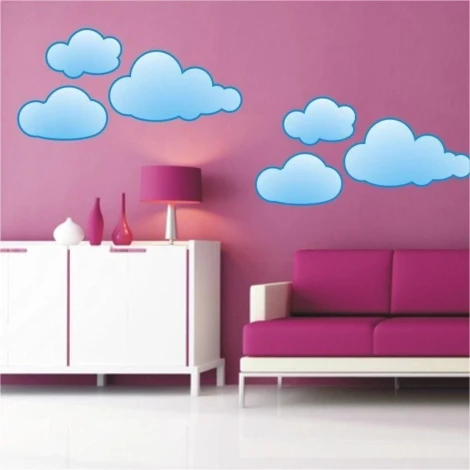 Cloud sticker 50 - Decor for a child\'s room. Pink walls with white and purple furniture.