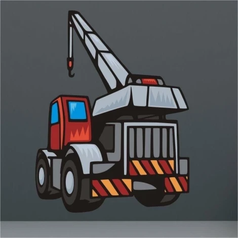 Colorful crane sticker, perfect for a little builder\'s room, adding energy to any space.
