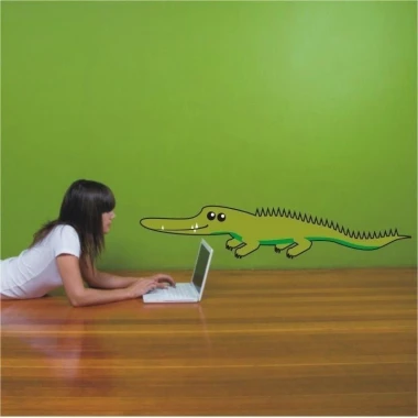 Charming crocodile sticker in vibrant colors, perfect for a cozy children\'s room, adding cheer.