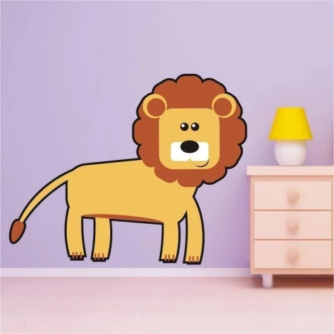 Charming lion sticker in a pastel children\'s room, perfect for creating a cozy atmosphere.