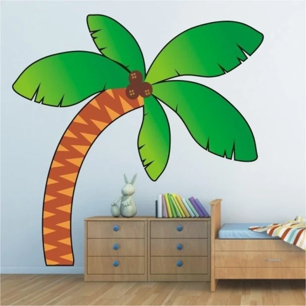 Colorful palm sticker 33, adding a tropical vibe to a cheerful children\'s room decor.