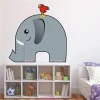 Cheerful sticker featuring a cute elephant and bird, perfect for a child\'s room, adding a joyful touch.