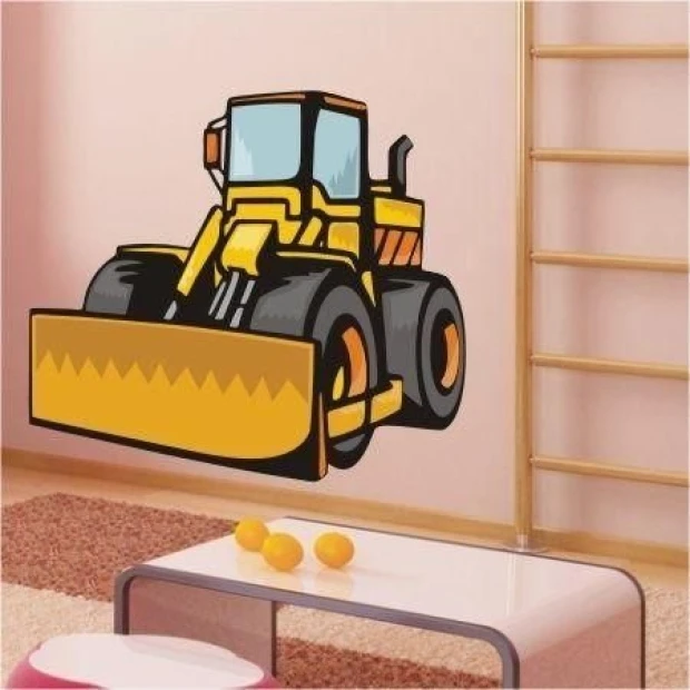 Yellow bulldozer sticker, perfect for a little builder\'s room.