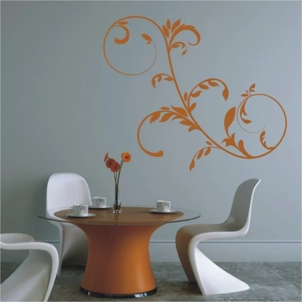 Elegant floral sticker 0794 in a warm orange shade, perfect for a modern dining room, adds a stylish touch.