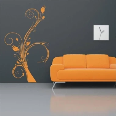 Stylish floral sticker 0797 in a modern interior, perfect for brightening up space above orange.