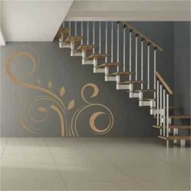 Elegant floral sticker 0800 in gold shades, perfect for modern interiors above stairs.