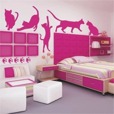Charming pink cat sticker set, perfect for a joyful children\'s room.