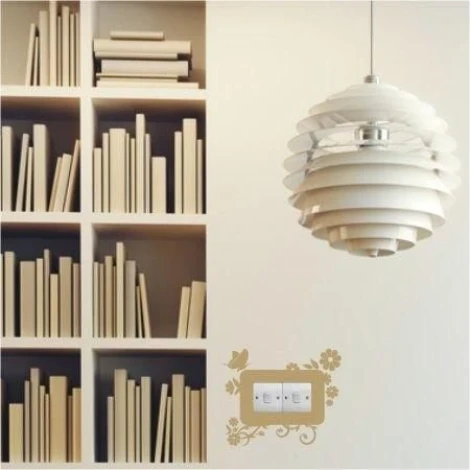 Painting template contact 1106 - Room arrangement with light-colored walls, bookshelf, and pendant lamp.