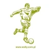 Dynamic soccer player painting template in vibrant shades of green, perfect for a young person\'s room.