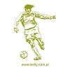 Dynamic soccer player painting template in vibrant shades of green, perfect for a young athlete\'s room.
