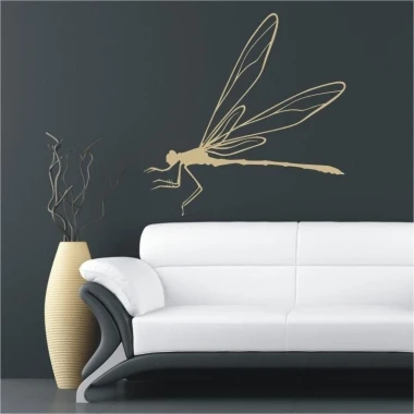 Dragonfly painting template 1061 - Living room decor. Dark wall, light sofa, minimalist style.