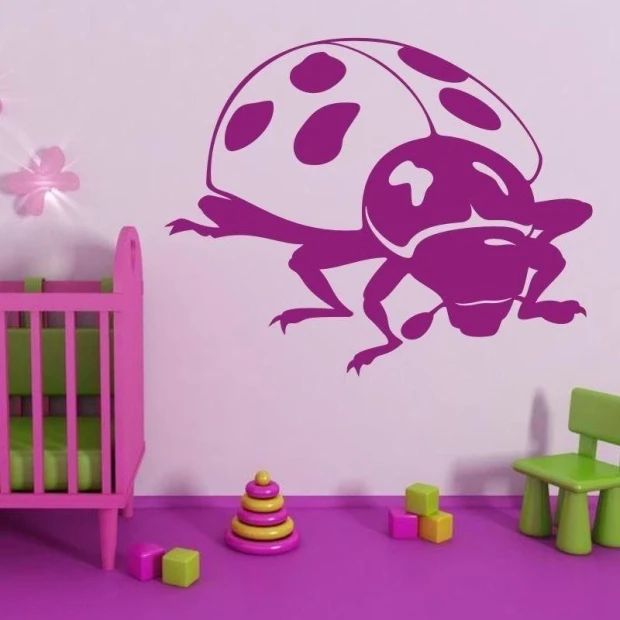 Joyful ladybug in vibrant pink, perfect for a colorful children\'s room.