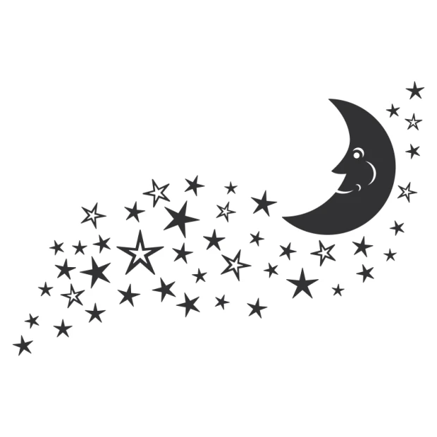 Charming moon and star painting template, perfect for creating a magical children\'s room.