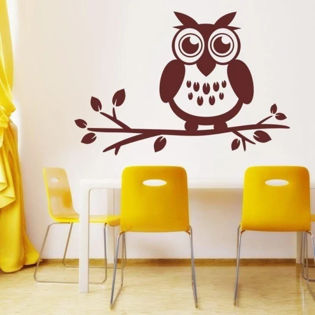 Charming owl painting template 1353 in a cozy dining room, adding warmth and character to a minimalist space.