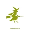 Stylish sticker featuring a charming witch on a broom, perfect for a child\'s room or Halloween.