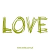 Stylish love sticker in a fresh green color, perfect for a modern interior full of positivity.