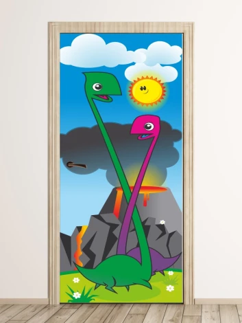 Colorful dinosaur wallpaper, perfect for a child\'s room, adds a cheerful atmosphere.