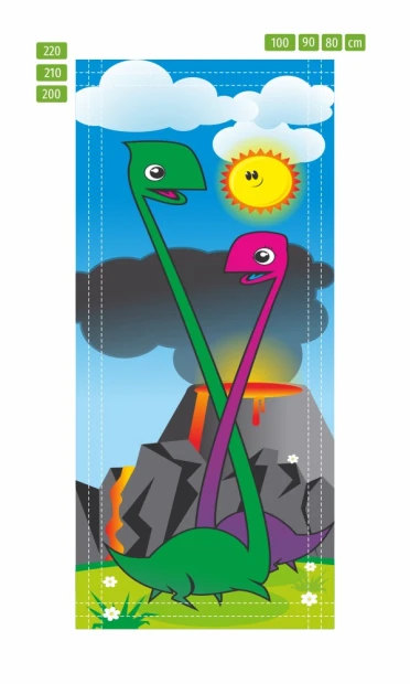 Colorful dinosaur wallpaper, perfect for a cheerful children\'s room, adds a joyful atmosphere.