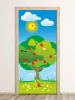 Colorful door wallpaper featuring a cheerful fruit tree, perfect for a child\'s room full of joy.