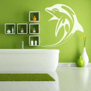 Dolphin sticker 1684 in a fresh green bathroom, adding lightness and a modern touch.