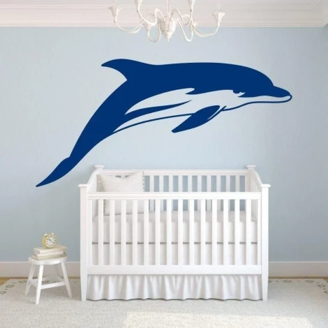 Elegant dolphin sticker in shades of blue, perfect for a cozy children\'s room.