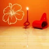 Hibiscus sticker 1698 in a modern interior with an orange wall and minimalist red accents.