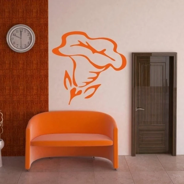 Stylish floral sticker in vibrant orange, perfect for a modern living room or office.