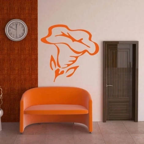 Stylish floral sticker in vibrant orange, perfect for a modern living room or office.