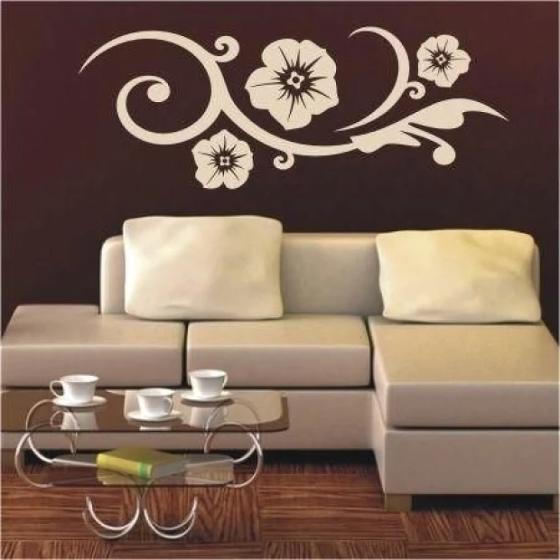 Elegant floral sticker 0985 in a modern style, perfect for a cozy living room, adding charm and character.