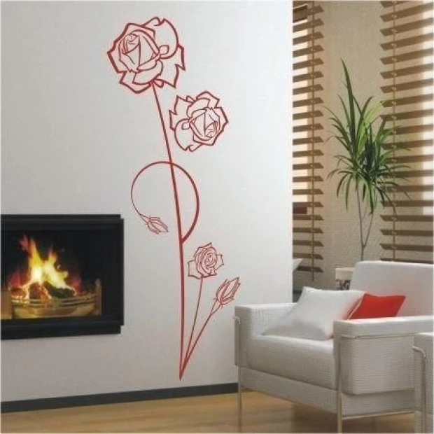 Elegant floral sticker 0987 in a modern living room, adding subtle charm and a colorful accent.