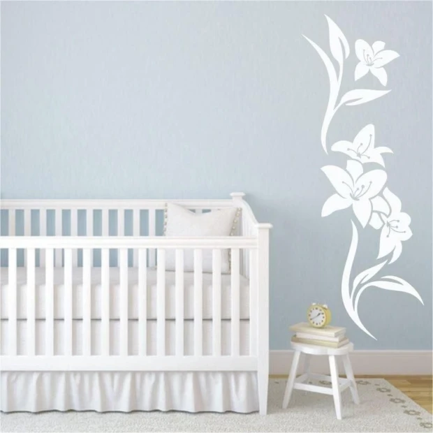 Elegant floral painting template 0990 in a pastel nursery, adding charm and freshness to the space.