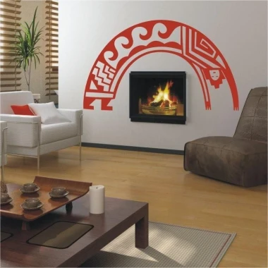 Stylish Indian sticker 1527 in a modern living room, adding character and warmth to the fireplace area.