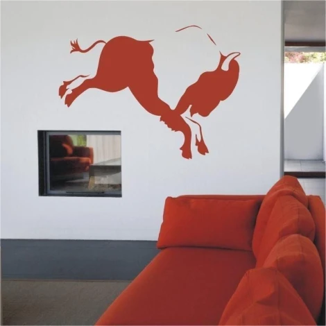 Indian painting template 1513 features a dynamic bull in a modern living room, adding energy.