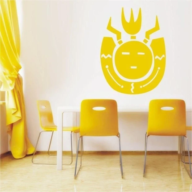 Yellow Indian painting template 1522, adding energy to a modern minimalist dining room.