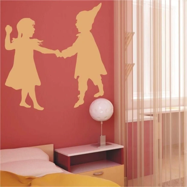 Charming pastel-colored sticker of children, perfect for a cozy, child-friendly space.