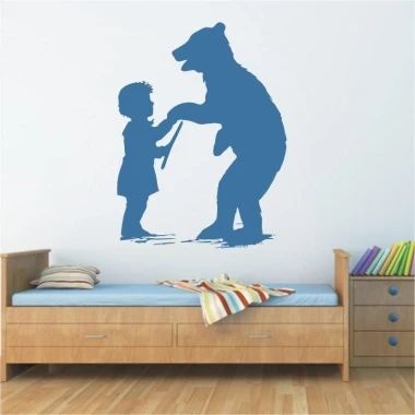 Pastel girl and bear sticker, perfect for a cozy children\'s room.