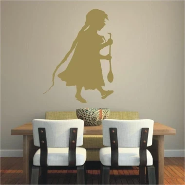 Elegant girl sticker 1589 in a warm shade on the wall of a cozy dining room, adding charm.