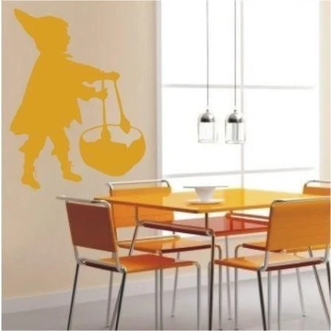 Charming girl sticker in a childlike style, perfect for a cozy dining area.