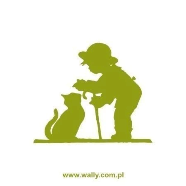 Painting template boy 1591 features a charming green design of a little boy playing with a cat.