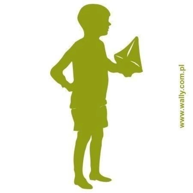 Boy holding a pastel-colored paper boat, perfect for a child\'s room.
