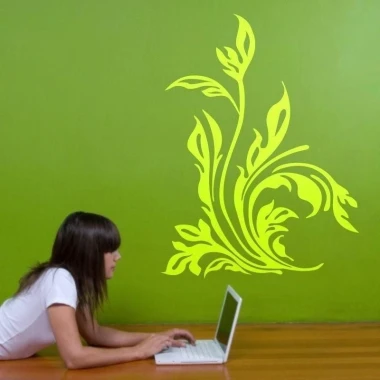 Floral painting template 1681 in a vibrant shade on the wall of a modern room, perfect for decoration.