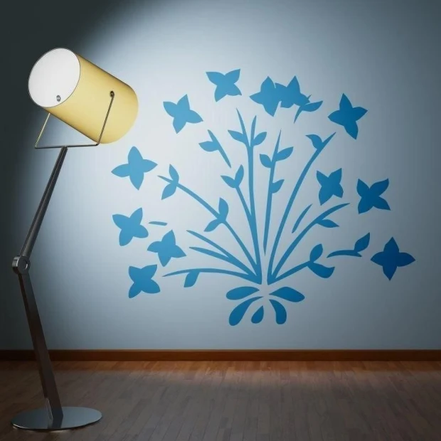 Stylish floral painting template 1687 in soft blue, perfect for a modern living room, adding elegance.