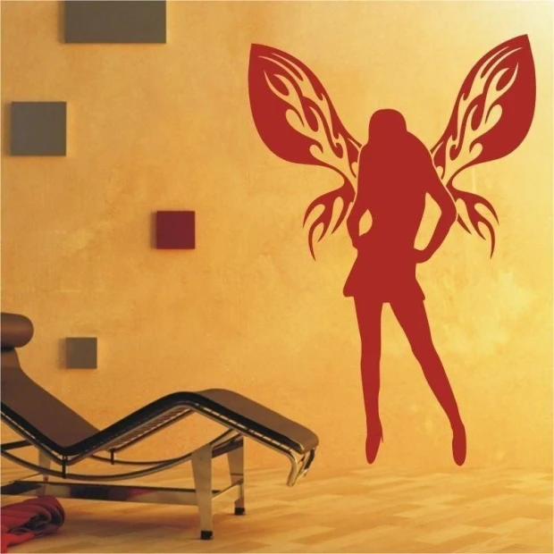 Elegant Angel Woman sticker 1641 above a modern armchair, adding character to a minimalist space.