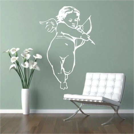 Charming cupid in white line, perfect for a romantic interior in mint shades.
