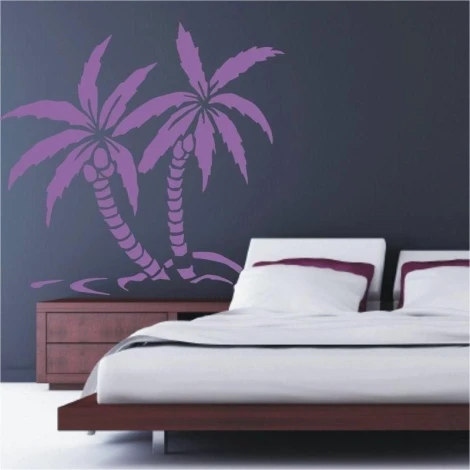 Stylish palm sticker 1621 in a modern bedroom, adding exotic charm and freshness.