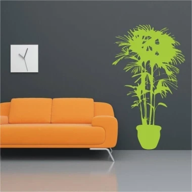 A vibrant plant sticker will beautifully enhance a modern living room with an orange sofa.