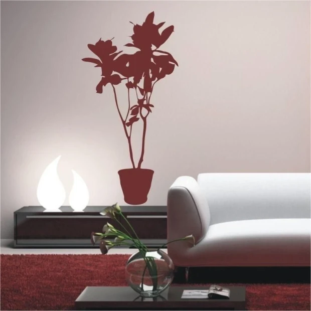 Stylish plant sticker in deep burgundy, perfect for a modern living room, adding character.