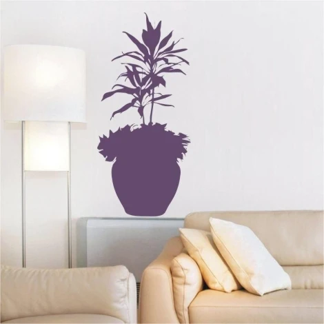 Elegant potted plant sticker in a deep purple shade, perfect for a modern living room.