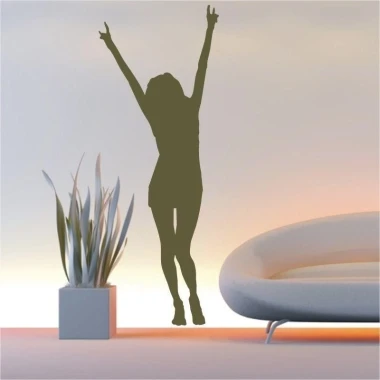 Stylish sticker of a dancing woman in a modern living room, adding energy and joy to any space.